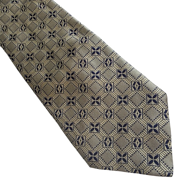 Rene Lezard Other - Rene Lezard Mens Silk Geometric Pattern Neck Tie Gold Navy